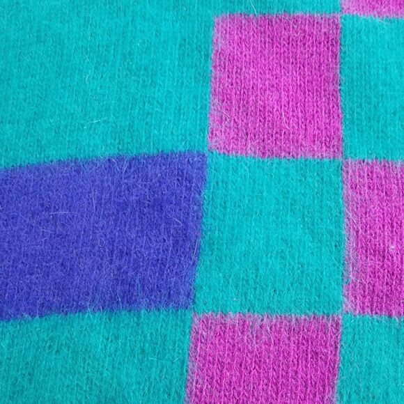 VTG Richard And Company Lambswool Angora Sweater Retro Geometric Teal Purple M - Picture 7 of 15